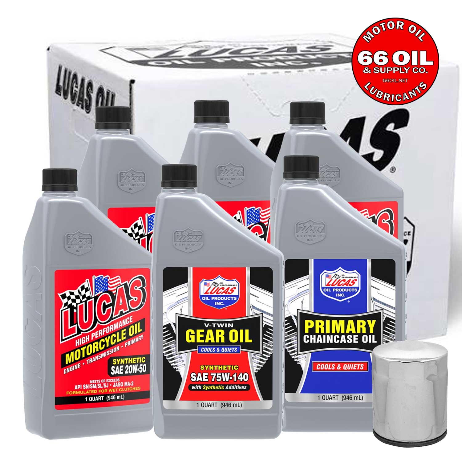 FREE SHIPPING - Lucas 20W-50 Synthetic Oil Change Kit w/ Chrome Filter for Harley-Davidson