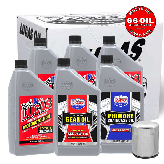 Lucas 20W-50 Synthetic Oil Change Kit w/ Chrome Filter for Harley-Davidson