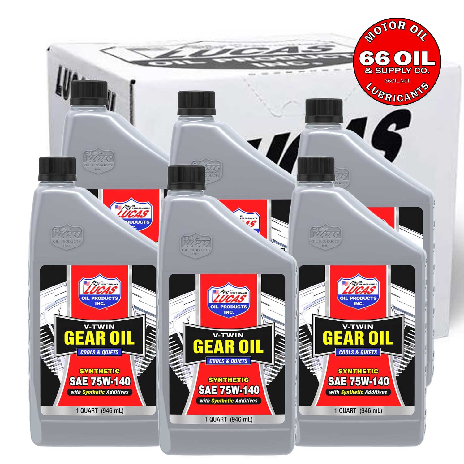 Lucas V-Twin 75W-140 Synthetic Gear Oil by the Case