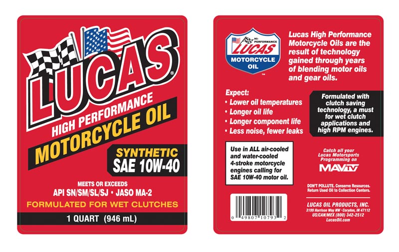 Free Shipping - Lucas 10W-40 Synthetic Motorcycle Oil by the Case