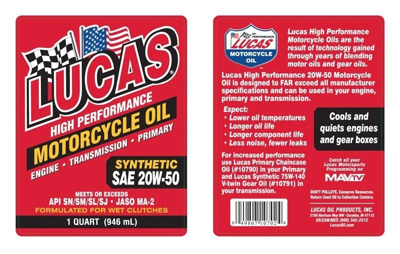 FREE SHIPPING - Lucas 20W-50 Synthetic Oil Change Kit for Harley-Davidson