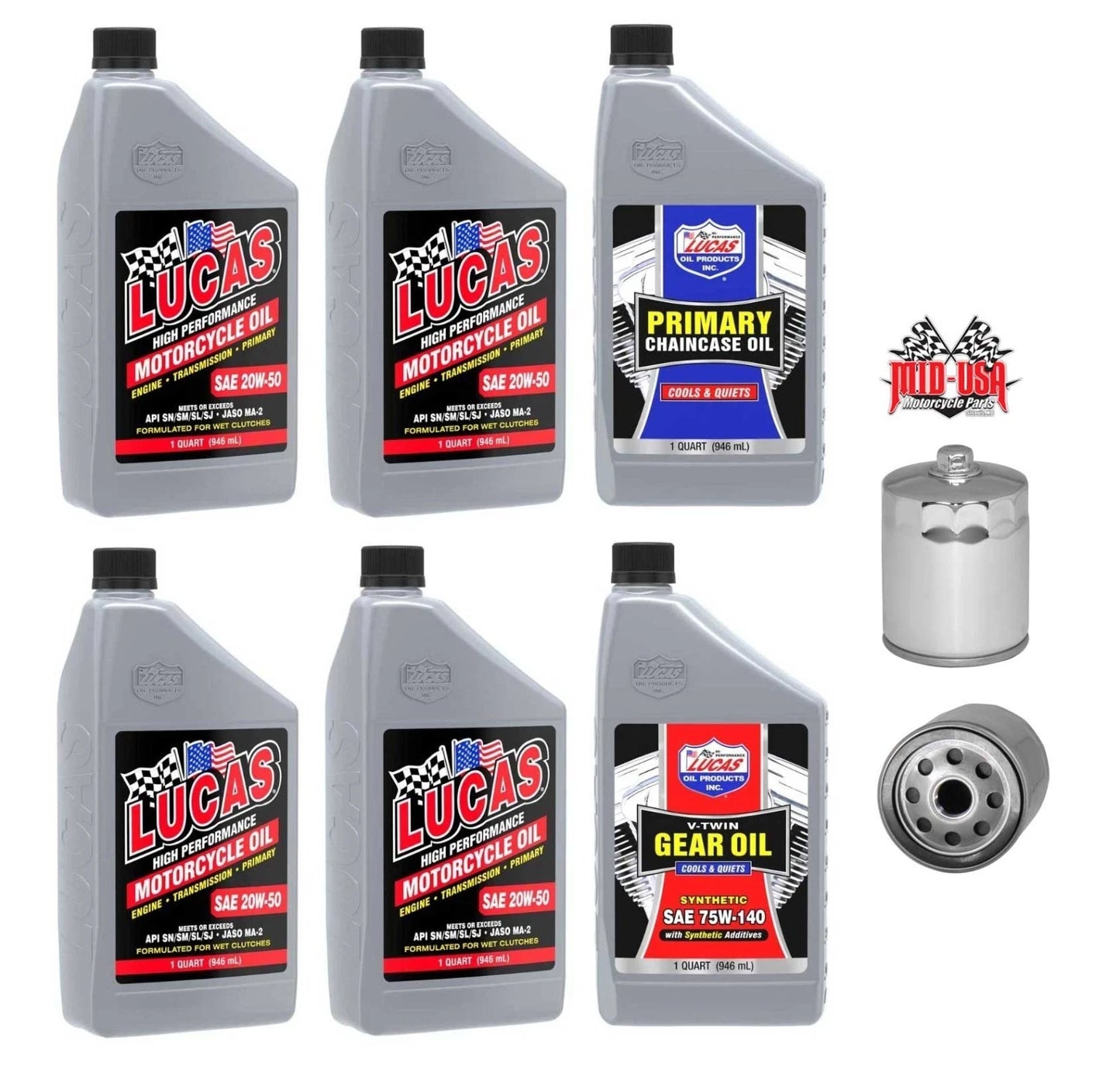 Lucas 20W-50 Conventional Oil Change Kit w/ Chrome Filter for Harley-Davidson