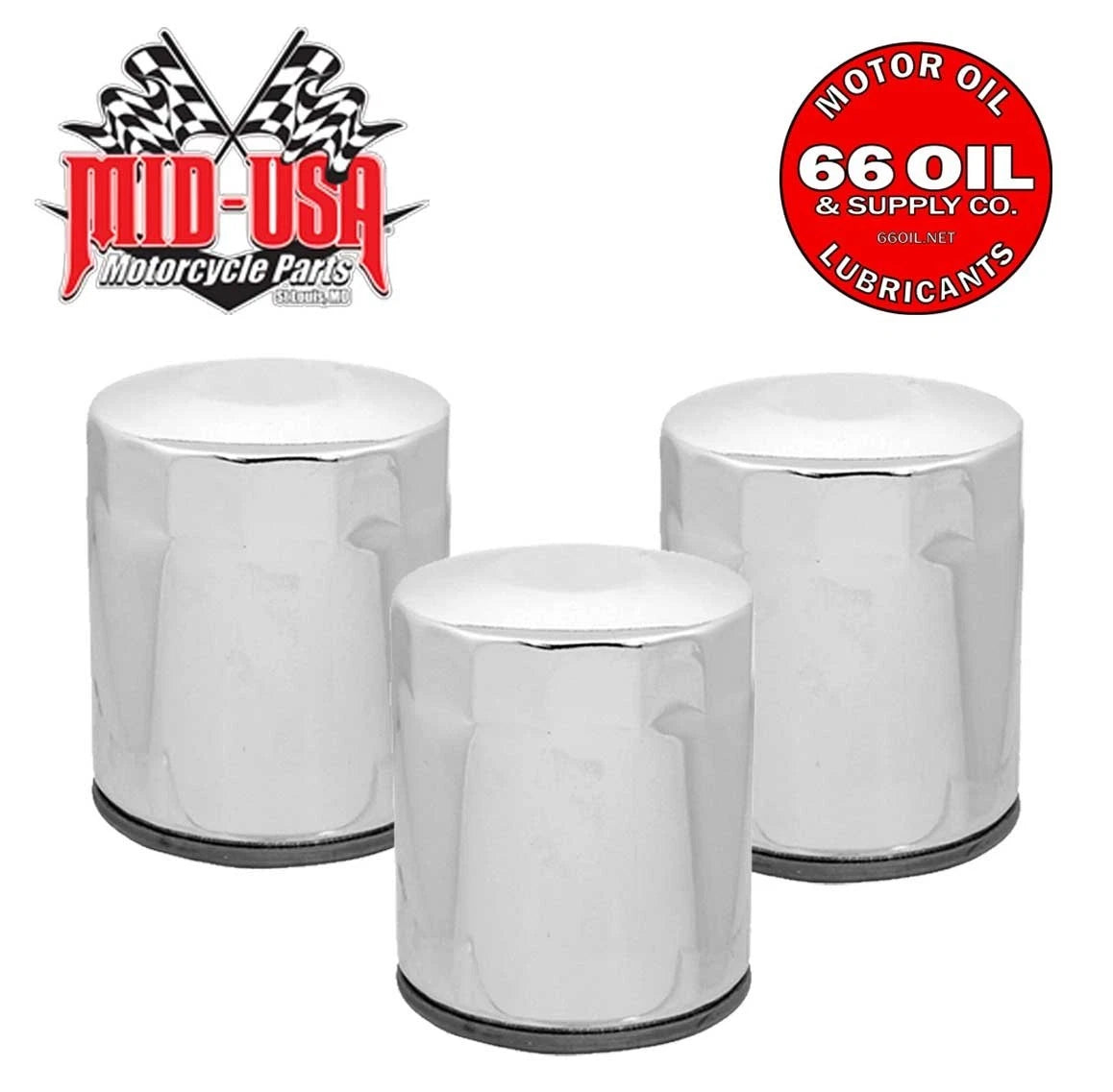 FREE SHIPPING - 3-Pack - Chrome Oil Filters For Twin Cam & Milwaukee 8 M8 OEM#63798-99A