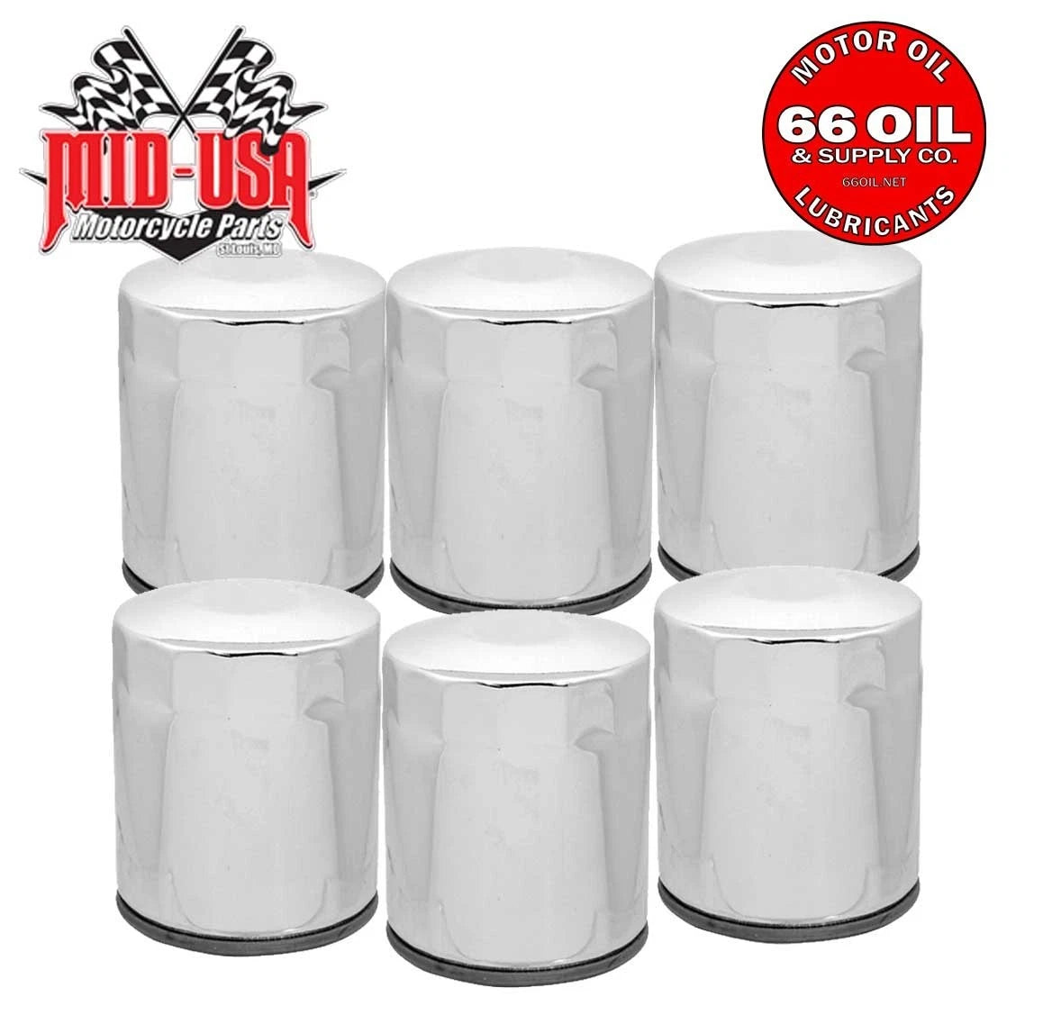 FREE SHIPPING - 6-Pack - Chrome Oil Filters For Twin Cam & Milwaukee 8 M8 OEM#63798-99A